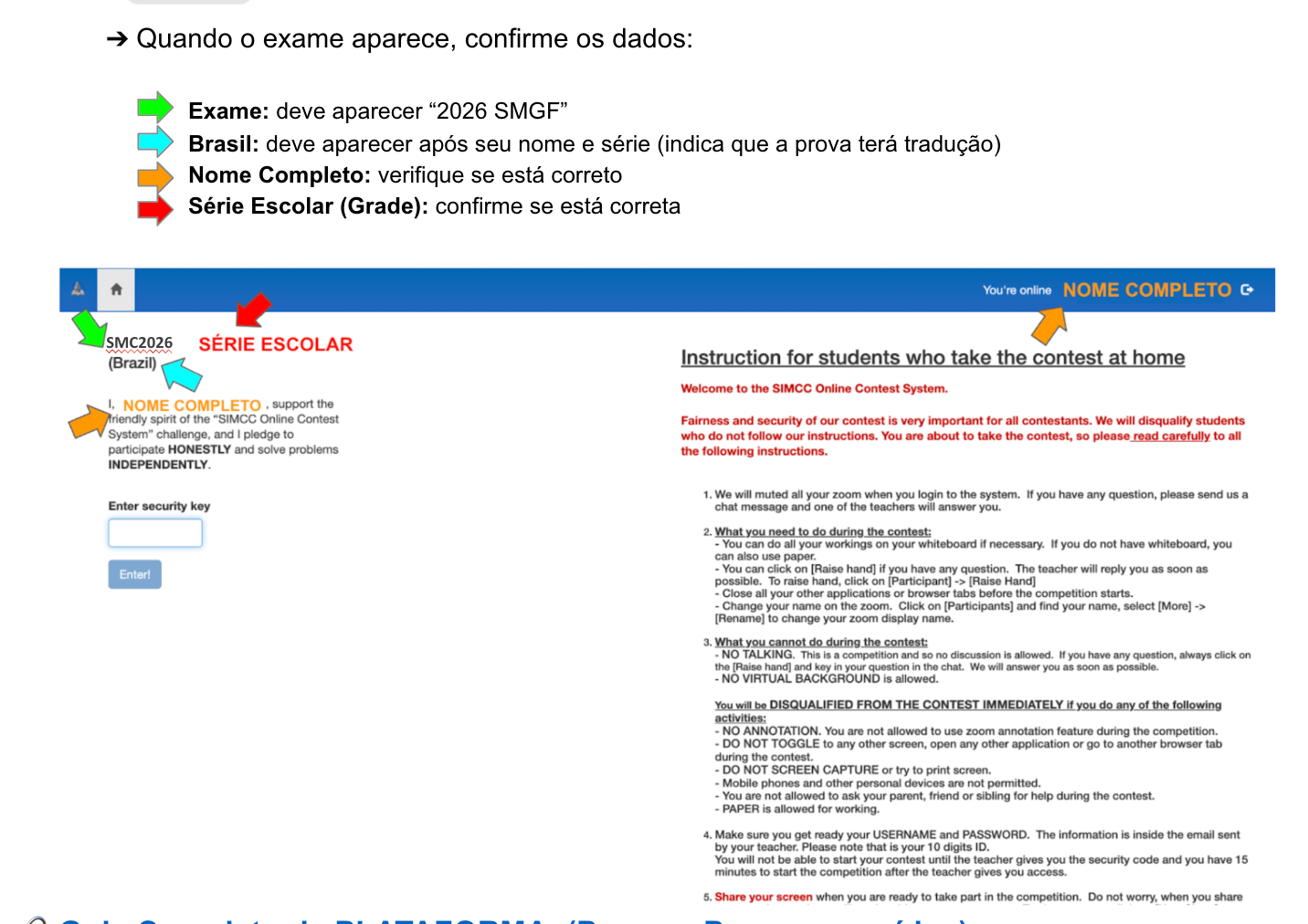 Tela de confirmação dos dados